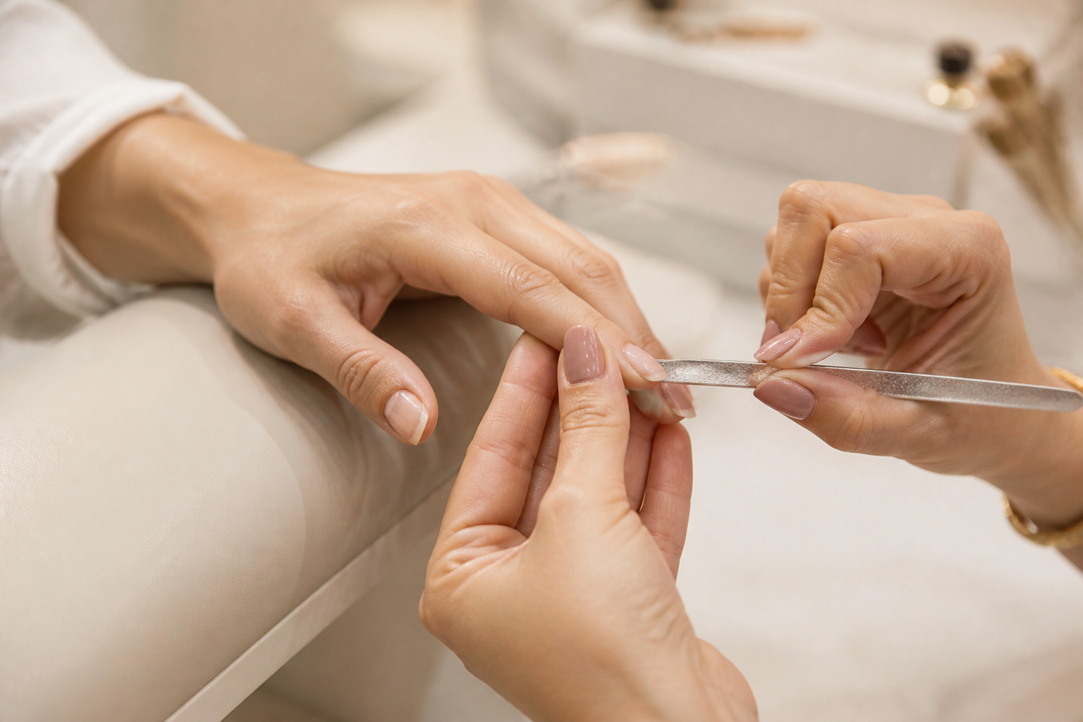 Detailed manicure preparation at PS Nails and Spa