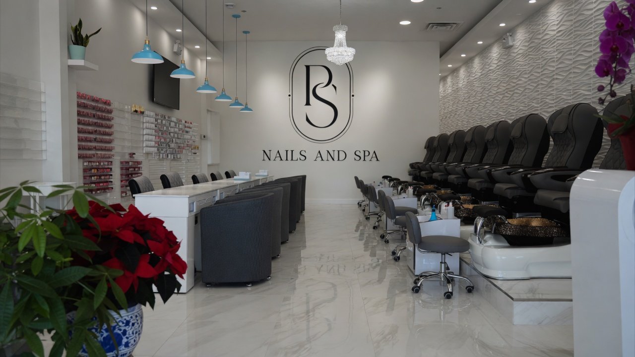 Manicure and pedicure stations at PS Nails and Spa in Richmond Hill