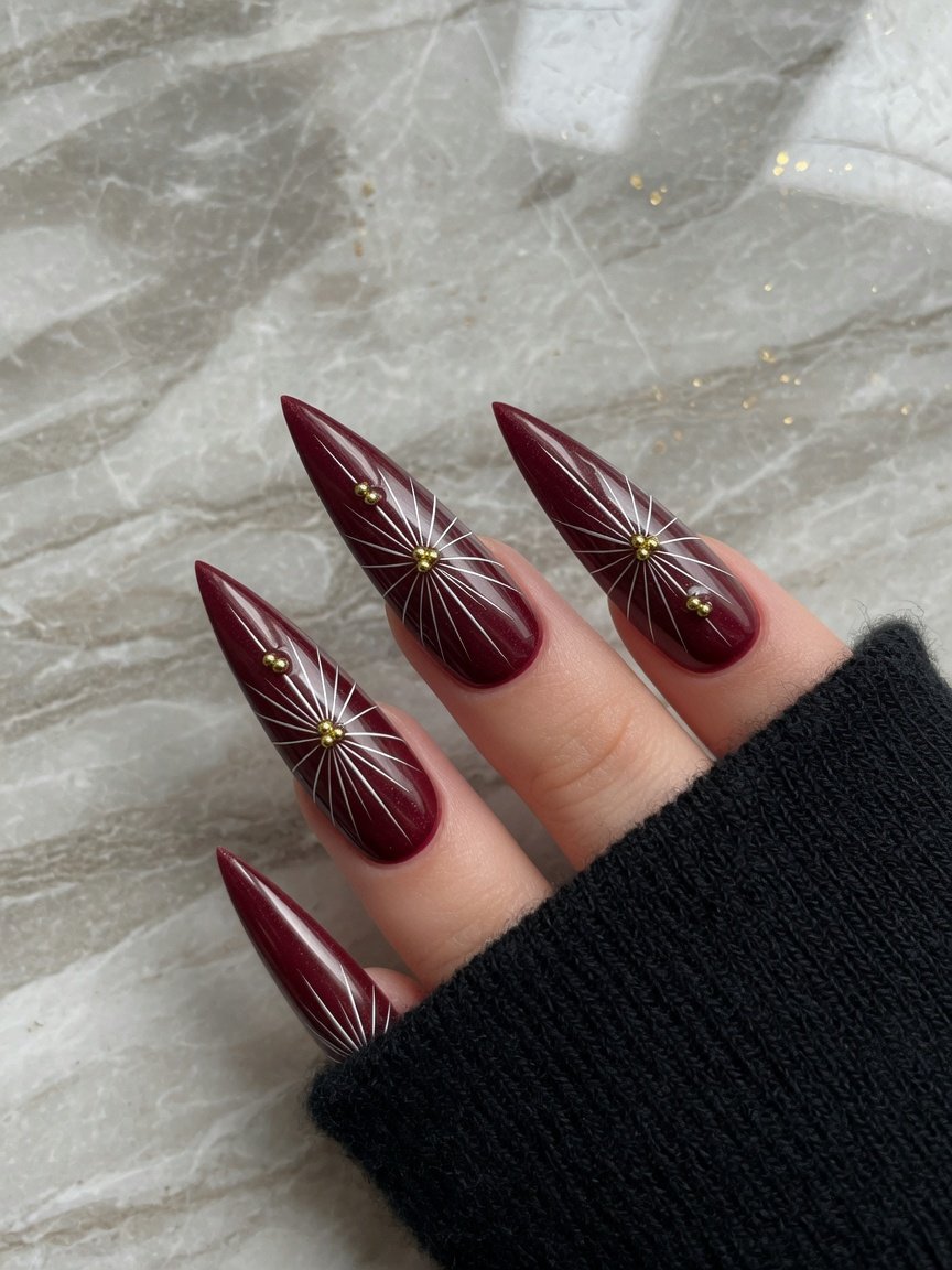 Blush bio gel nail extensions with a fine gold detail
